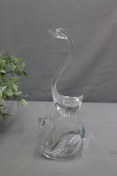 A Pair Of Clear Glass Crystal Swan Figurines - One Large One Small