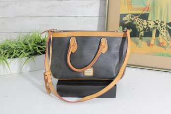 Dooney & Bourke Black Signature Tote  Tan Leather Trim, Red Lined Interior