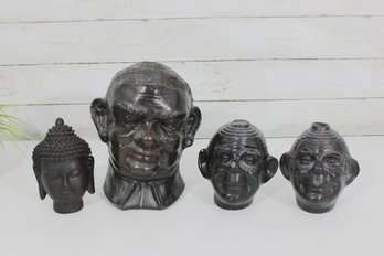 Group Lot Of Decorative Figural Head Sculptures And Buddha Busts