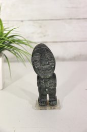 Carved Stone Tribal Figure On Lucite Base  5' Primitive Style Sculpture