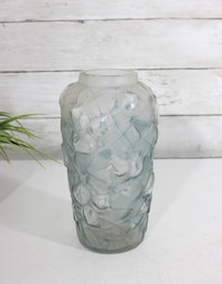 A. Hunebelle Art Deco Glass Vase  French Molded Blue Gray Glass  C.1930  8.5'