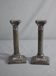 Pair Of Godinger Silver Plate 1992 Corninthian Column 11.5' Candlesticks