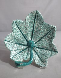 Vintage Hand Painted Leaf Serving Cookie Plate - White And Green - Made In Italy