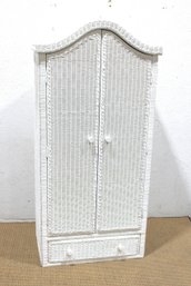 White Wicker Style Armoire Cabinet  Tall Storage Wardrobe W/ Shelves & Drawer  67'H X 32'W X 20'D