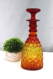 Vintage Amberina Glass Decanter With Stopper  Diamond Point Pattern