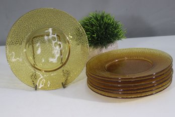 Vintage Amber Crackle Glass Dinner Plates  Set Of 7 Elegant Textured Plates