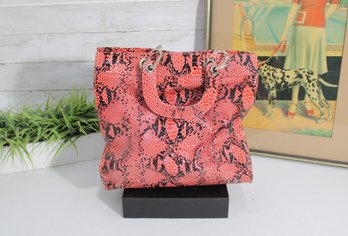 Striking Red Snakeskin-Style Satchel Handbag  Statement Purse  Silver Tone Hardware