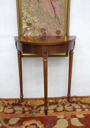 Half-Moon Console Table With Brass Medallion Accents