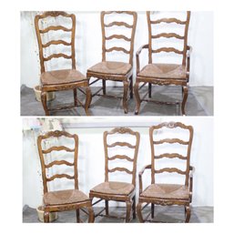 Set Of 6 French Country Ladder Back Dining Chairs  2 Armchairs  Rush Seats