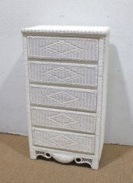 White Wicker Tall Chest Of Drawers 51'H X 28'W X 17'D  Coastal Style Storage Cabinet