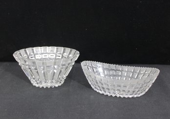 Set Of 2 Cut Glass Crystal Bowls  Geometric Pattern  Decorative Serving / Candy Dishes