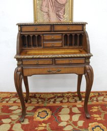 Vintage Roll-Top Writing Desk With Multiple Drawers And Compartments