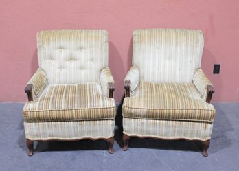 Pair Of Vintage Upholstered Armchairs 34'H X 29'W X 20'D  Tufted Back Accent Chairs With Wood Arms