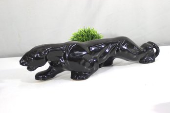 Vintage Black Panther Ceramic Sculpture  Formerly A Lamp Base
