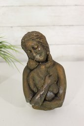 Vintage Mother And Child Sculpture  7' Bronze Tone Art Statue