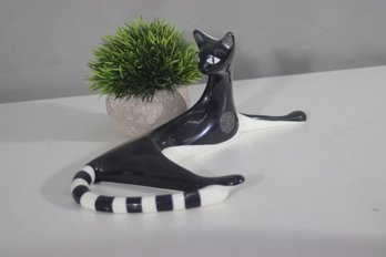 MCM Cmielow Porcelain Lounging Cat Figurine  Black & White  Handmade Poland
