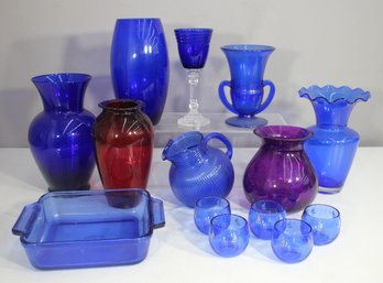 Vintage Cobalt & Blue Glassware Collection  Vases, Pitchers & More