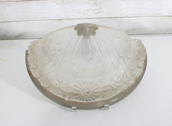 Vintage Art Deco Frosted Glass Wall Sconce Floral Relief Half Dome Light Fixture 15'