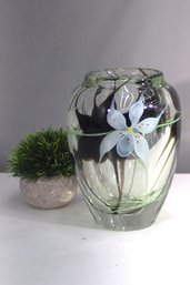 Orient & Flume Purple Flowers Art Glass Vase  Signed Hudin, 1985