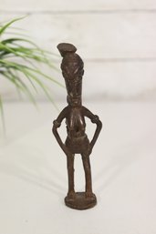 African Bronze Tribal Figure Sculpture – 5.5' Hand-Cast Metal Art