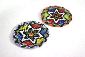 Handcrafted Huichol Beaded Coasters  Vibrant Native Mexican Art (Set Of 2)
