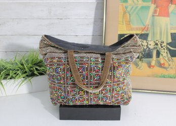 Handmade Beaded Tote Bag  Colorful Tribal Boho Design  Artisan Statement Handbag