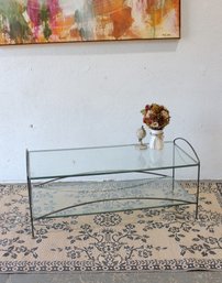 Modern Glass & Metal Coffee Table  Curved Glass Shelves 42' X 19' X 19.5'