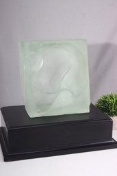 Frosted Glass Abstract Sculpture  Modern Art Cube With Organic Flow