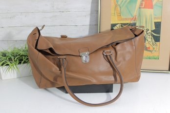 Leather Satchel / Weekender Bag  Brown  Classic Lock Closure  Spacious Carryall
