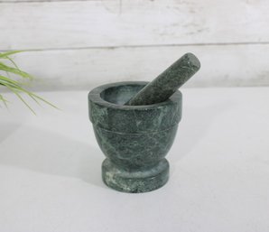 Vintage Green Marble Mortar & Pestle Set Small Stone Herb Grinder 4'