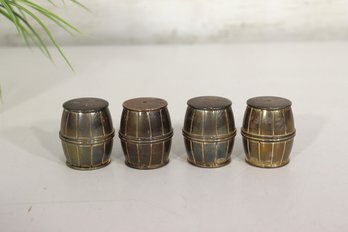 Set Of 4 Vintage Barrel-Shaped Metal Salt & Pepper Shakers  1.5' Mini Set