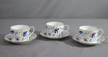 Set Of 3 Coalport China Cup And Saucers , Pegeant Pattern England