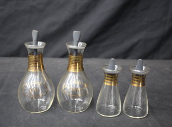 Vintage Glass Oil And Vinegar Cruet Set With Salt And Pepper Shakers