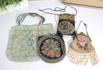 Vintage Embroidered & Beaded Handbags  Group Lot Of 4  Evening, Boho & Folk Style Purses