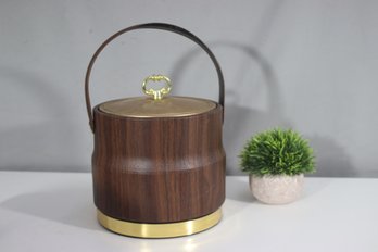 Vintage Mid-Century Modern Wood & Brass Ice Bucket  Elegant Barware