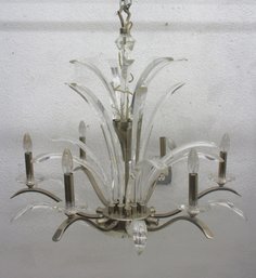 Vintage Modernist Lucite & Chrome 6-Light Chandelier  Art Deco Style (Some Damage)