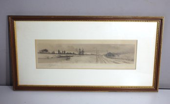 Vintage Signed Winter Landscape Etching By Henry Eby Co. - Framed