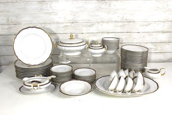 Vintage Franconia Krautheim Selb Bavaria Le Marquis Porcelain Dinnerware Set , Gold & Cobalt Trim