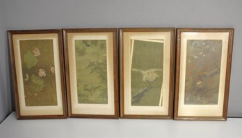 Set Of Four Signed Japanese-Style Botanical And Wildlife Prints - Framed