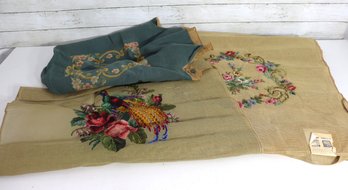 Vintage Hand-Embroidered Tapestry Needlepoint Lot  Floral & Bird Designs  Made In Hong Kong