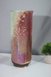 Vintage Studio Art Pottery Vase  Iridescent Glaze With Earthy Tones