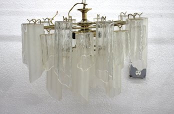 Vintage Murano Style Frosted & Clear Glass Chandelier  Mid-Century Modern (Some Cracked Shades)