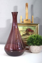 Vintage Mid-Century Modern Amethyst Glass Vase  Elegant Teardrop Shape