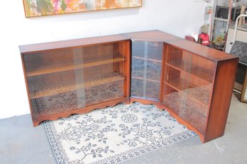 Vintage 3-Piece Corner Bookcase Set W/ Glass Doors  Wood Display Cabinets Modular Unit
