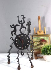 Vintage Handmade Metal Art Clock  Dancing Figures Folk Art Design
