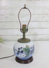 Royal Copenhagen Porcelain Table Lamp Hand Painted Floral Blue Ground 17' Vintage