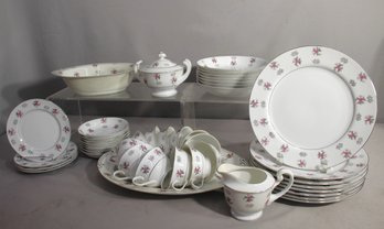 Vintage Green China 40s-Piece Dinnerware Set With Pink Floral Pattern, Made In Japan