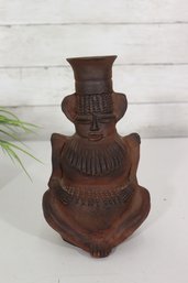 Vintage Tribal Style Hand Formed Clay Seated Figure Sculpture  9 Tall