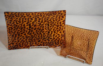 Set Of Two Vintage Animal Print Glass Plates