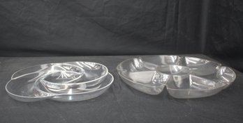 Set Of Two Vintage Lucite Divided Serving Trays - Swirl And Floral Designs